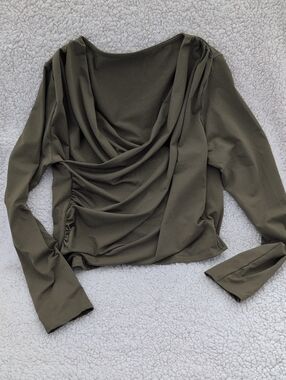 HALARA Olive Green Draped Long Sleeve Top